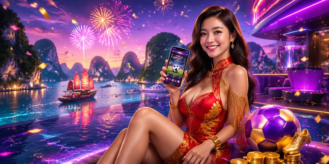 Cược bóng đá sôi động với ánh đèn neon tại vịnh Hạ Long về đêm